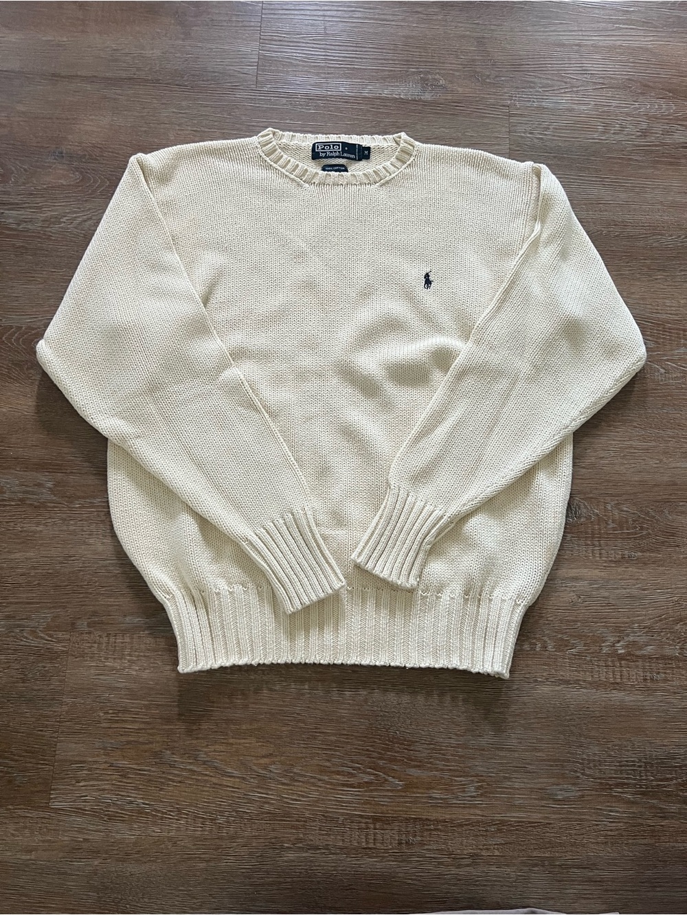 Vintage Polo Ralph Lauren 100% Cotton Knit Sweater | Cream | Medium | Hong Kong